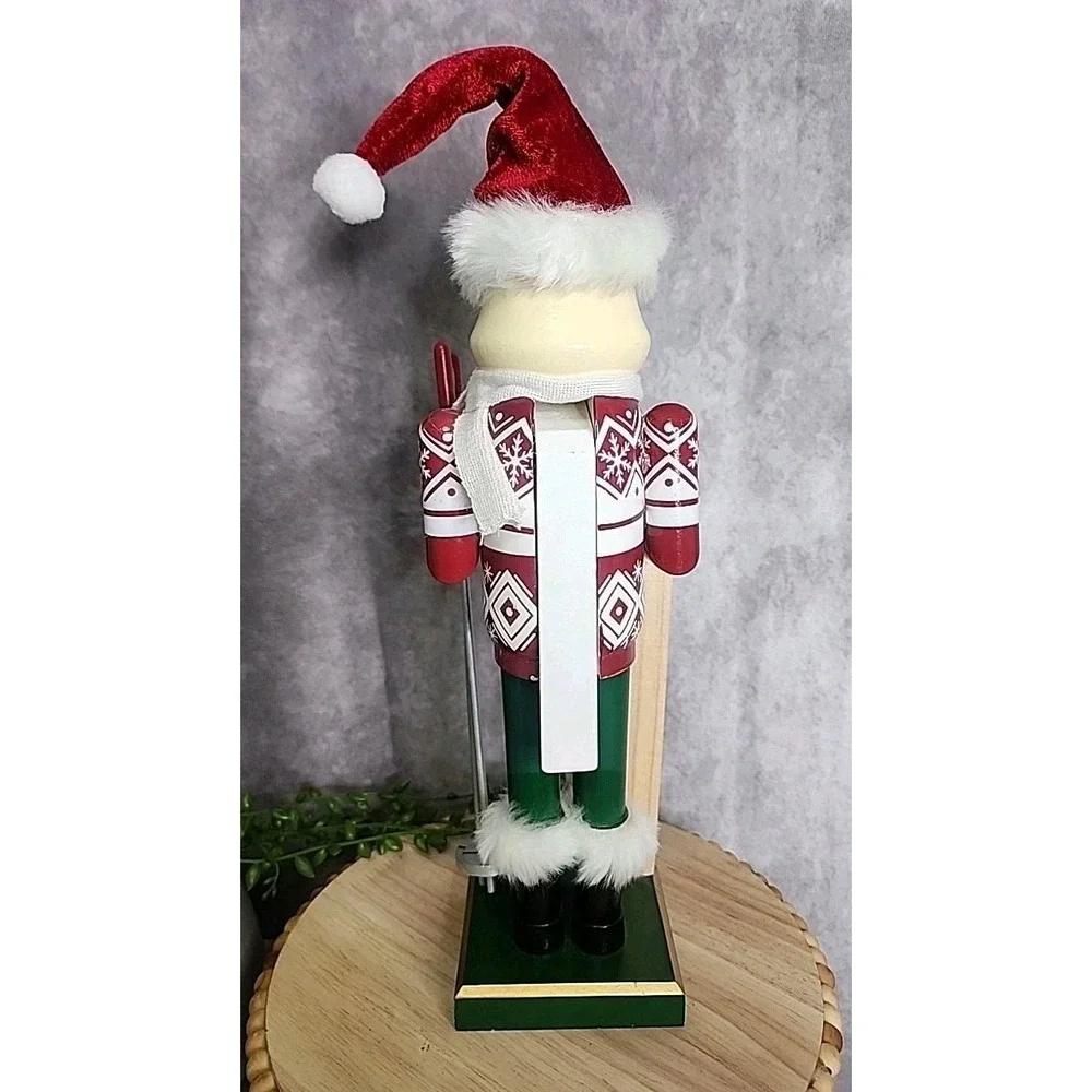 Skier Lady Girl Nutcracker Mrs Claus Ski Poles Skis Christmas Wood Decor 15